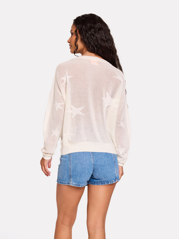 Brodie Pointelle Star V Neck Jumper WHITE