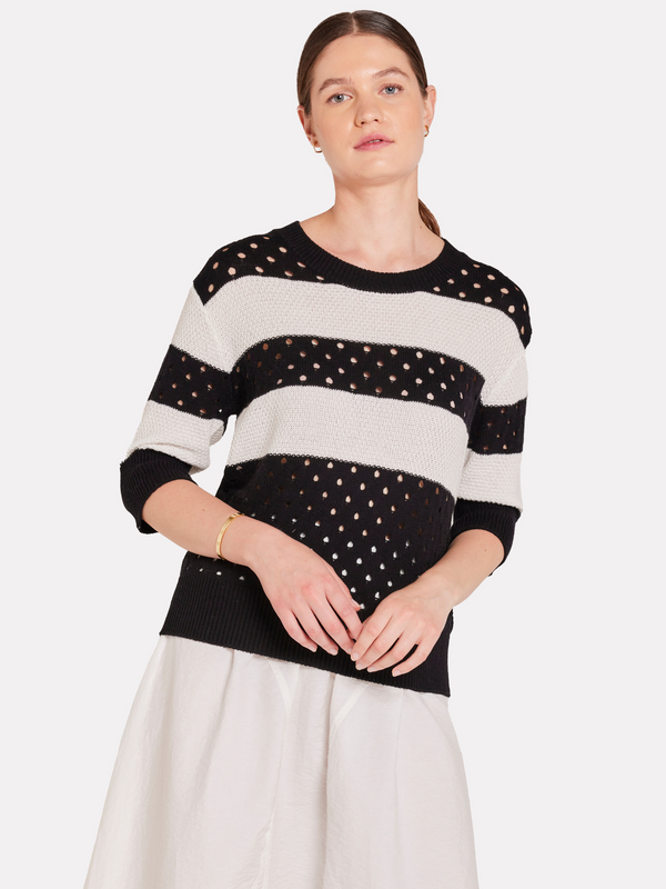 brodie Pointelle Stripe Tee COAL