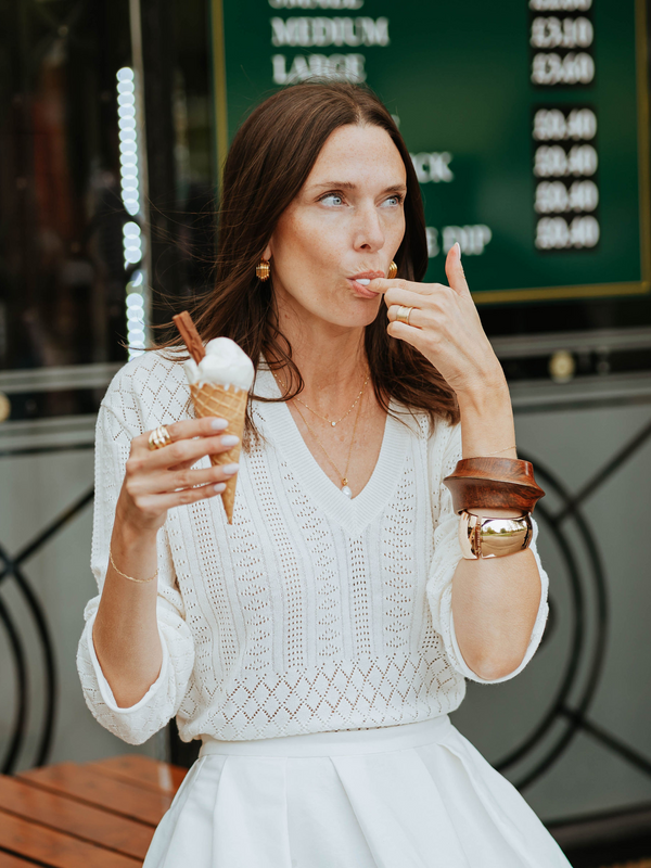 Brodie Pointelle V Neck Jumper ICE WATER