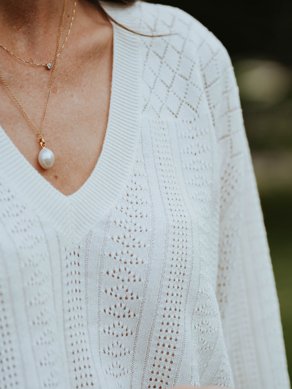 Brodie Pointelle V Neck Jumper ICE WATER