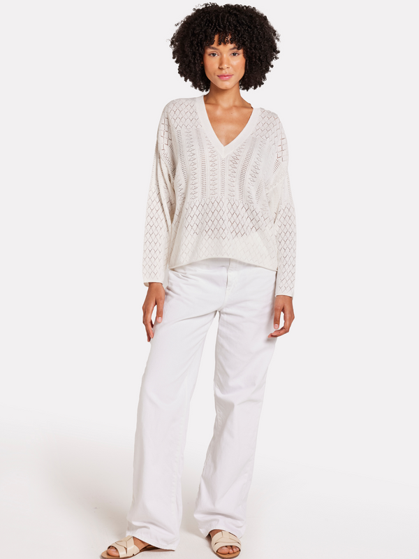 Brodie Pointelle V Neck Jumper ICE WATER