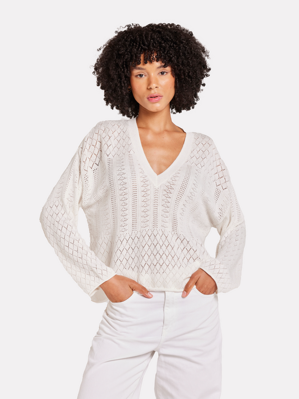 brodie Pointelle V Neck Jumper ICE WATER