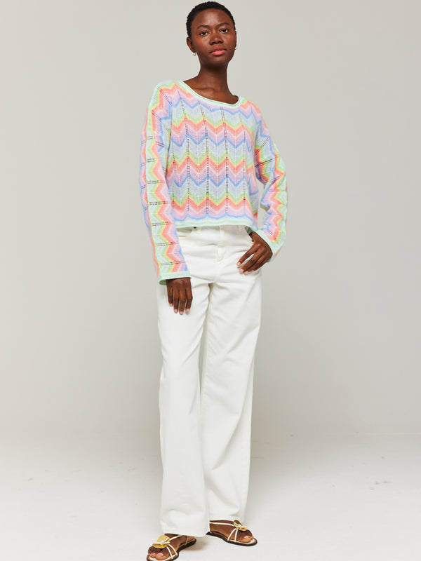 Brodie Rainbow Chevron Stripe Cashmere Slash Neck