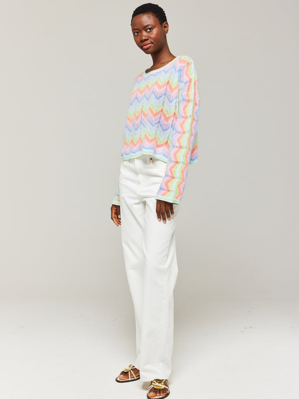 Brodie Rainbow Chevron Stripe Cashmere Slash Neck