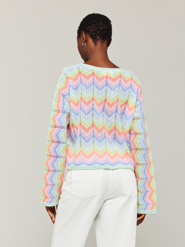 Brodie Rainbow Chevron Stripe Cashmere Slash Neck