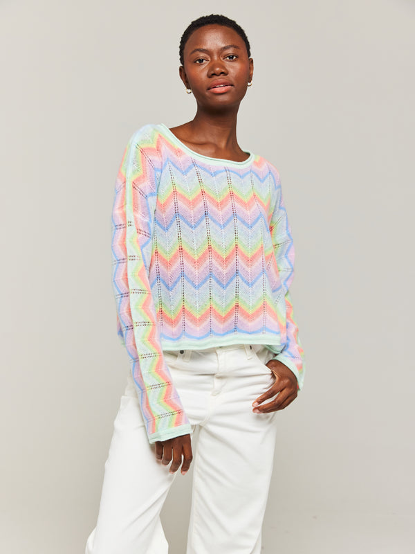 brodie Rainbow Chevron Stripe Cashmere Slash Neck