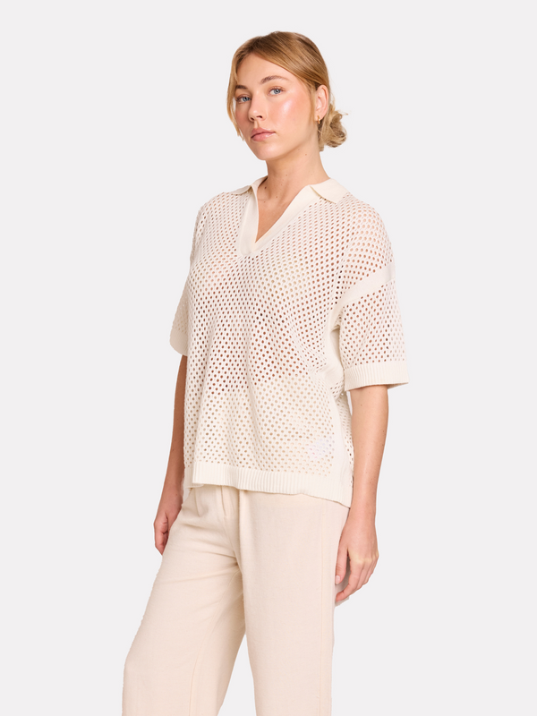 Brodie Relaxed Pointelle Polo WHITE