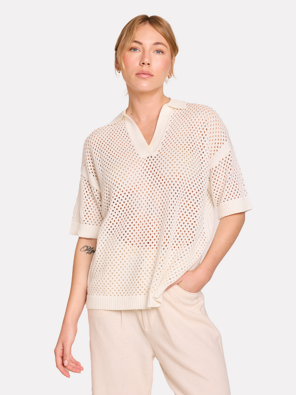 brodie Relaxed Pointelle Polo WHITE