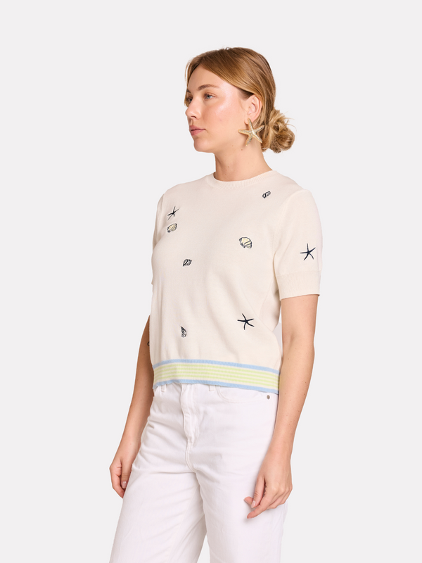Brodie Shell Embroidery Tee WHITE