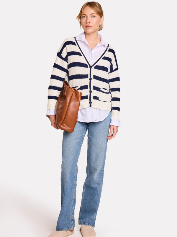 Brodie Stripe Crop Cardigan NAVY STRIPES