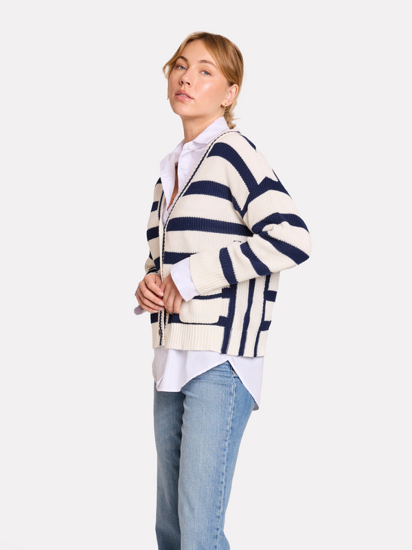 Brodie Stripe Crop Cardigan NAVY STRIPES