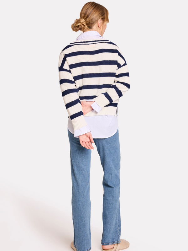Brodie Stripe Crop Cardigan NAVY STRIPES