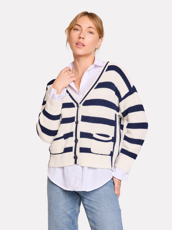 brodie Stripe Crop Cardigan NAVY STRIPES