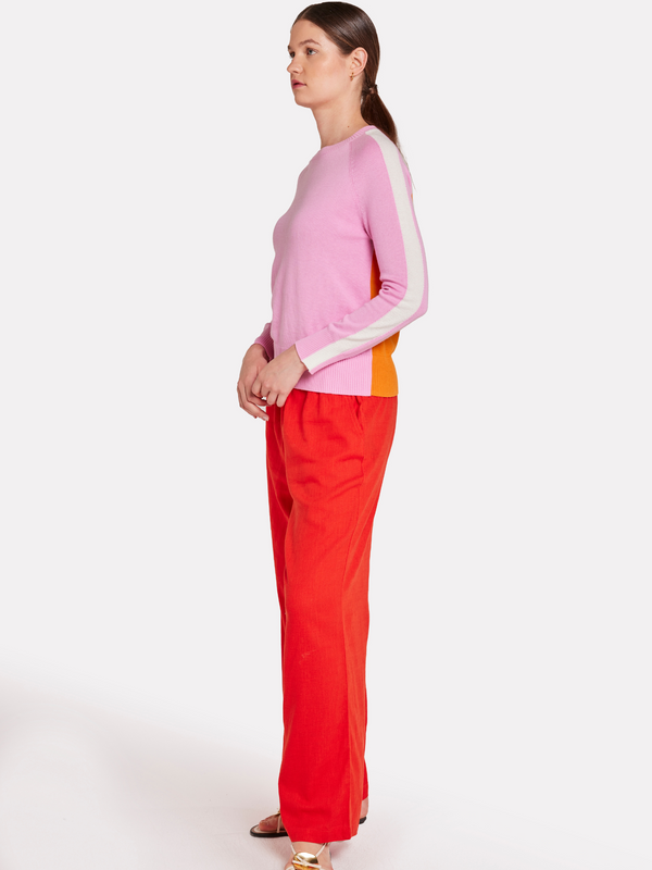 Brodie Summer Stripe Up Crew Jumper SWEET PINK