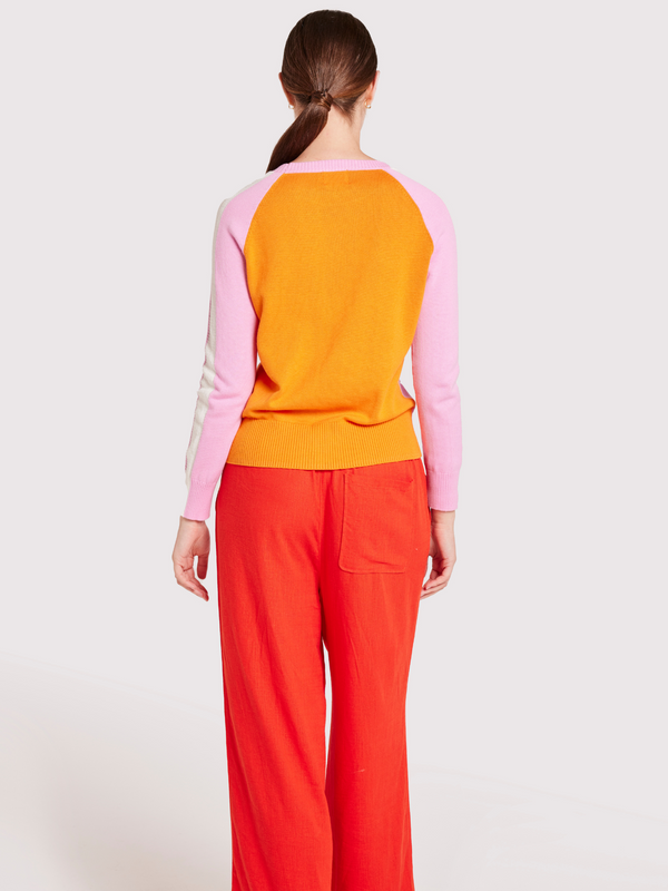 Brodie Summer Stripe Up Crew Jumper SWEET PINK