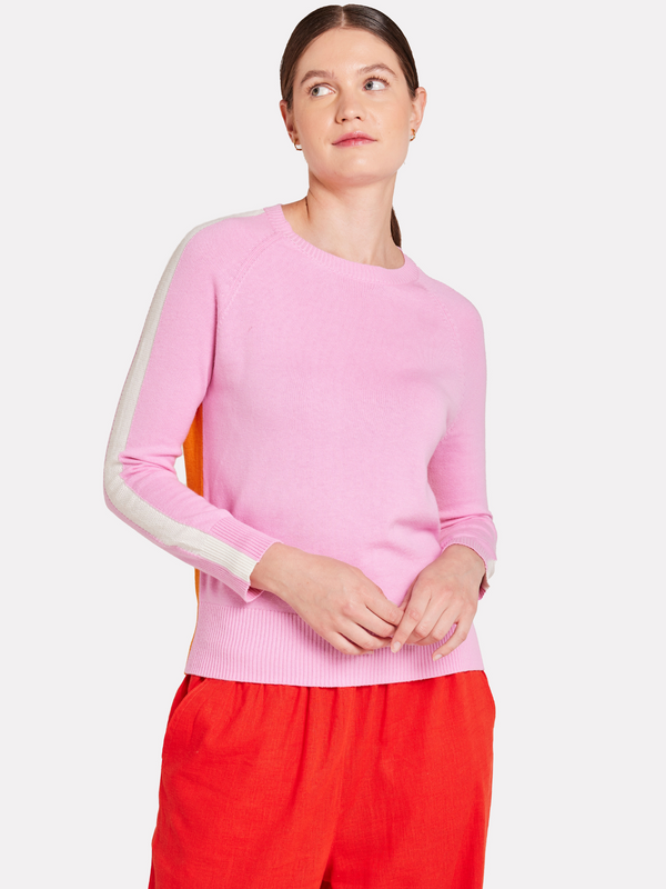 brodie Summer Stripe Up Crew Jumper SWEET PINK