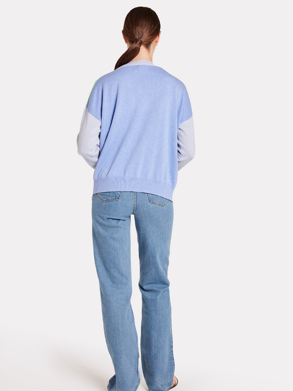 Brodie Summer Stripe Up V Neck Jumper FROST BLUE