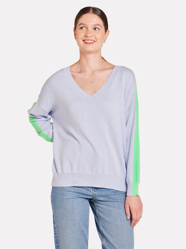 brodie Summer Stripe Up V Neck Jumper FROST BLUE