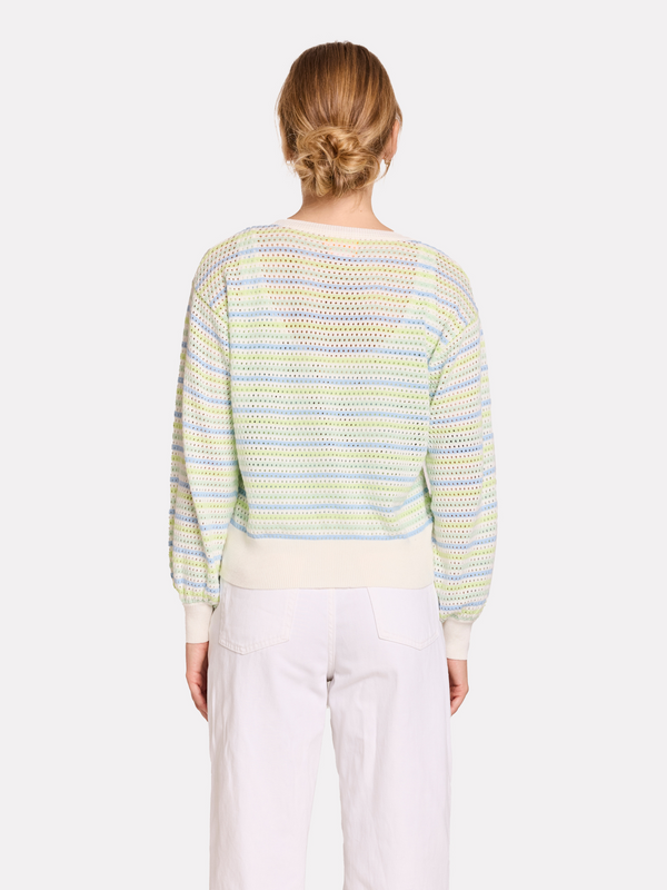Brodie Rainbow Stripe Pointelle Cardigan BLUE GREEN STRIPES