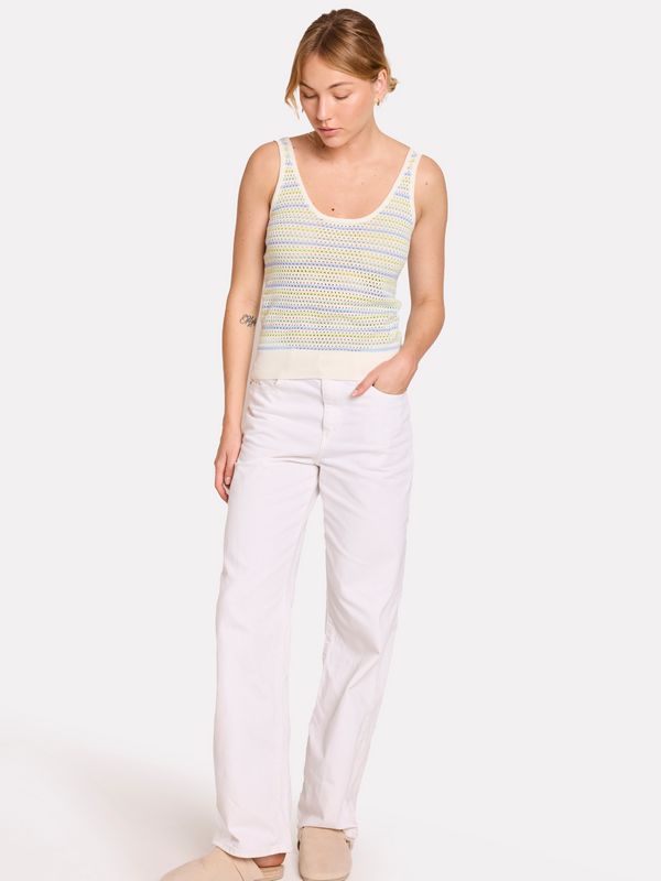 Brodie Rainbow Stripe Pointelle Vest BLUE GREEN STRIPES