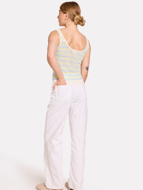 Brodie Rainbow Stripe Pointelle Vest BLUE GREEN STRIPES