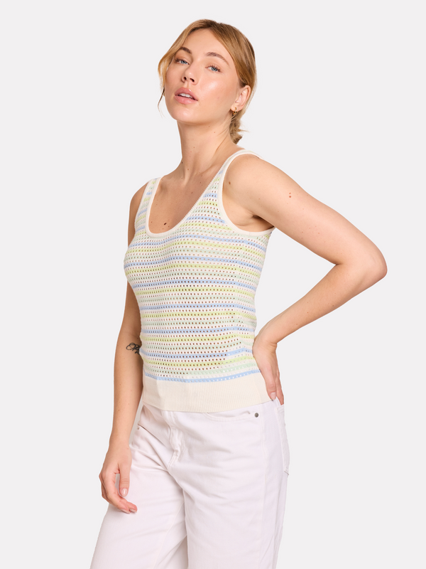 brodie Rainbow Stripe Pointelle Vest BLUE GREEN STRIPES