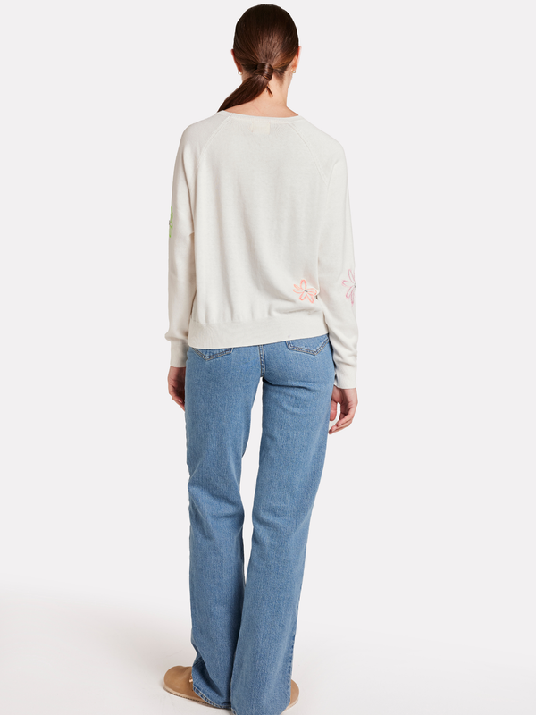Brodie Scatter Floral Embroidery Crew Jumper ICE WATER