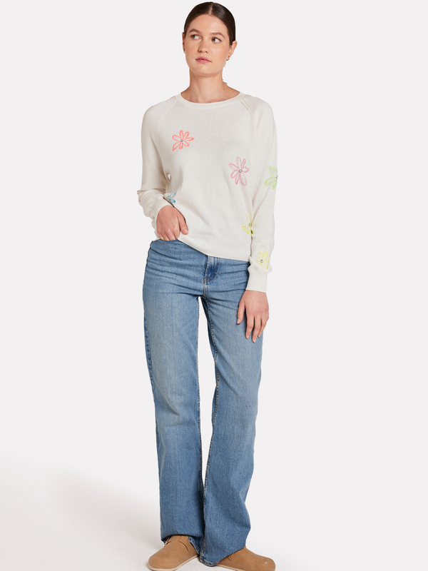 Brodie Scatter Floral Embroidery Crew Jumper ICE WATER