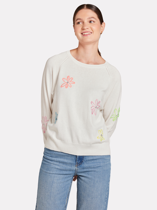 brodie Scatter Floral Embroidery Crew Jumper ICE WATER