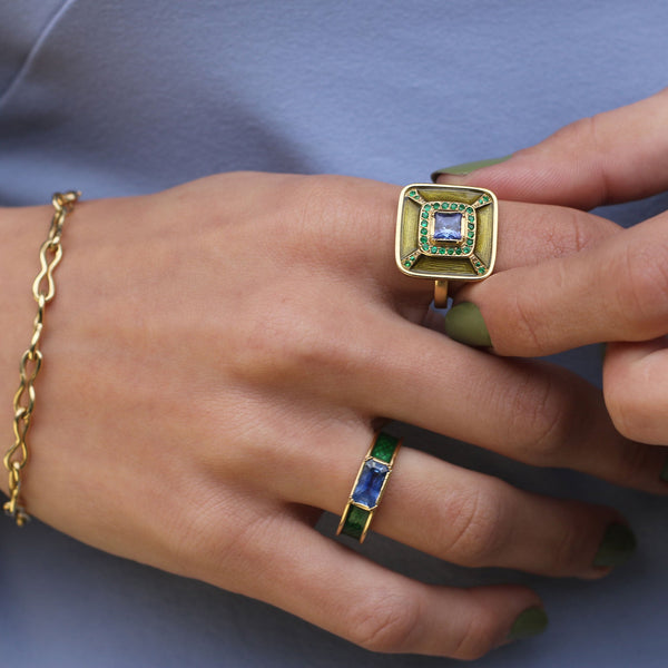 Brooke Gregson Albers Enamel Tanzanite Emerald Ring