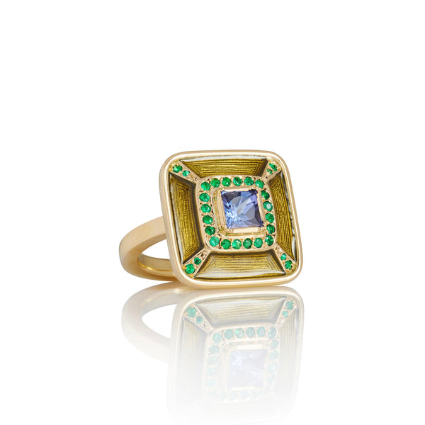 brooke gregson Albers Enamel Tanzanite Emerald Ring