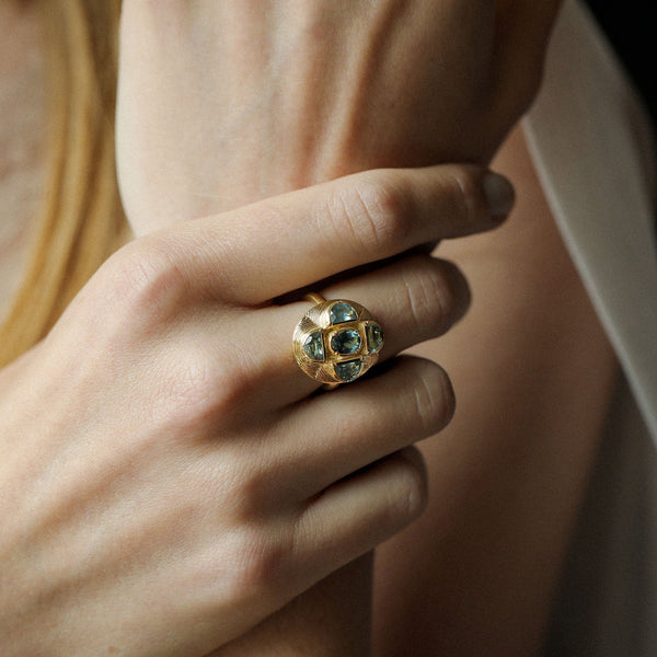 Brooke Gregson Albers Engraved Indicolite Tourmaline Sapphire Ring