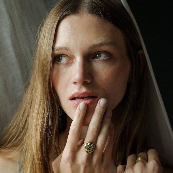 Brooke Gregson Albers Engraved Indicolite Tourmaline Sapphire Ring
