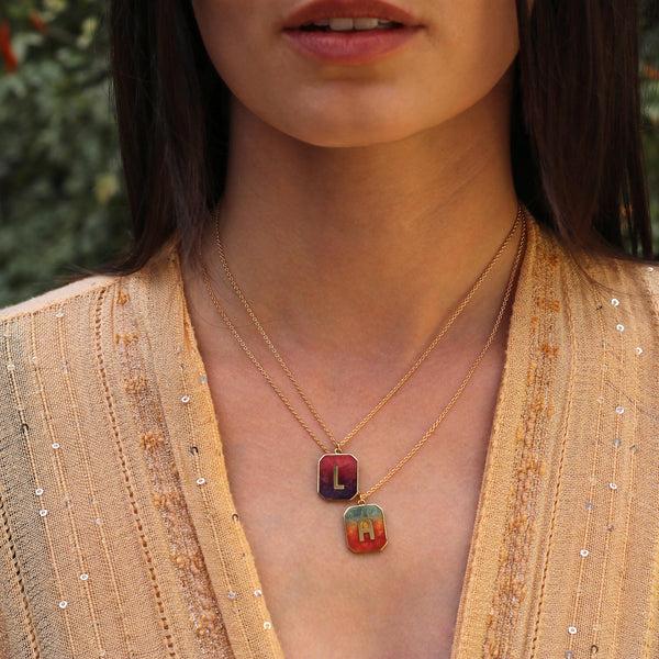 Brooke Gregson Alphabet Sunset Enamel Letter Necklace (Small)