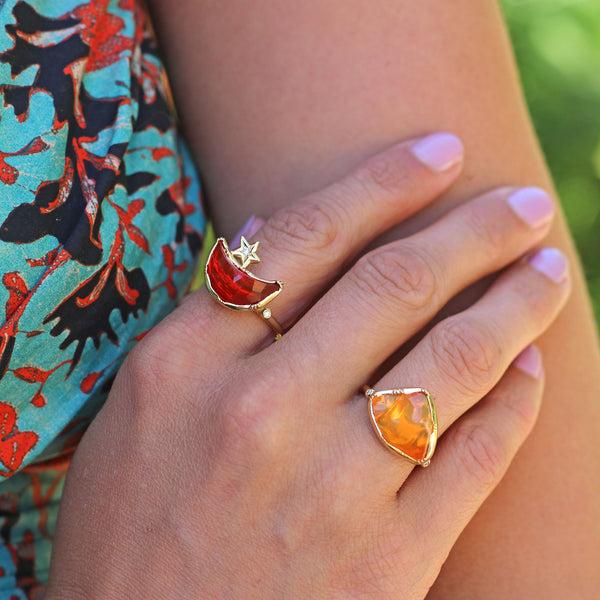 Brooke Gregson Crescent Moon Fire Opal Star Ring