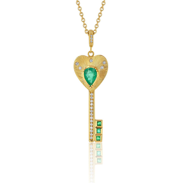 brooke gregson Emerald Diamond Key Heart Necklace