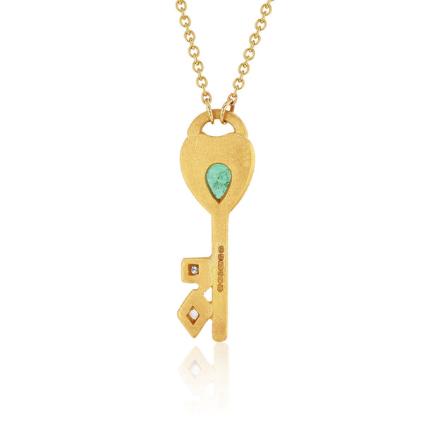 Brooke Gregson Emerald Diamond Key Heart Necklace