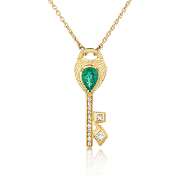 brooke gregson Emerald Diamond Key Heart Necklace