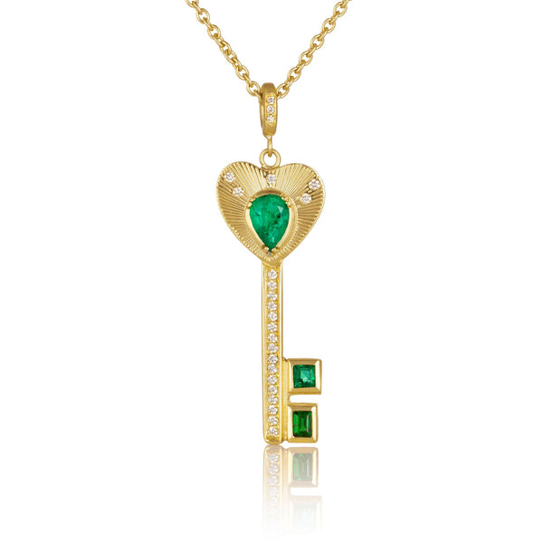 brooke gregson Emerald Diamond Key Heart Necklace