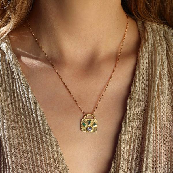 Brooke Gregson Emerald Sapphire Lock Necklace