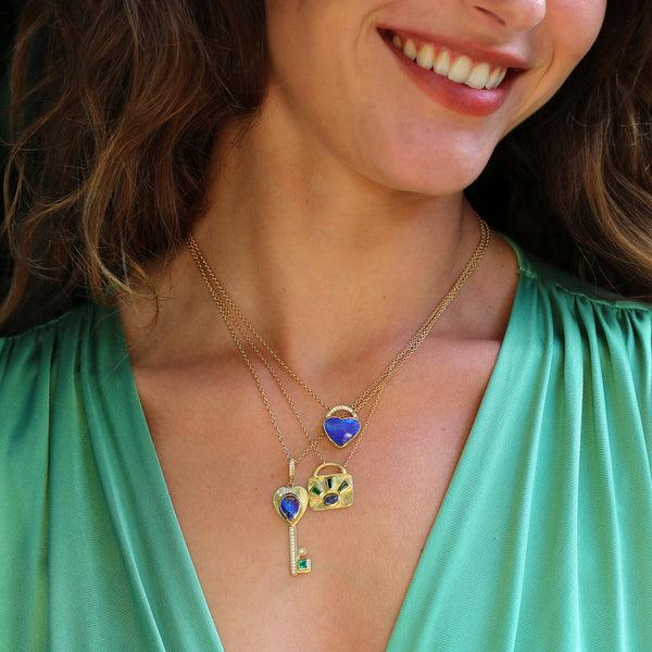 Brooke Gregson Emerald Sapphire Lock Necklace