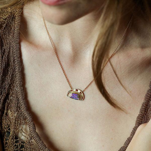 Brooke Gregson Engraved Sun Ray Opal Ruby Necklace
