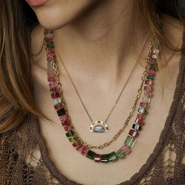Brooke Gregson Engraved Sun Ray Opal Ruby Necklace