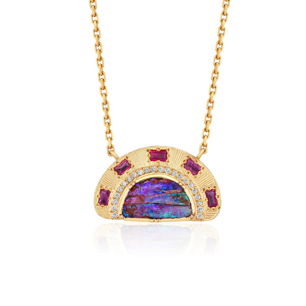 brooke gregson Engraved Sun Ray Opal Ruby Necklace