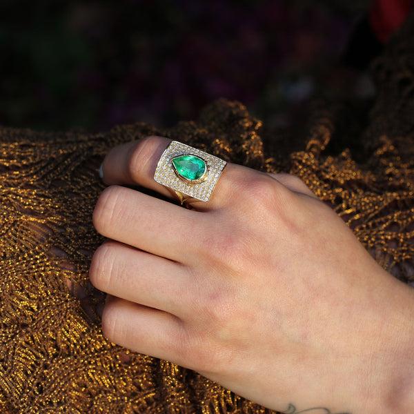 Brooke Gregson Galaxy Shield Emerald Diamond Ring