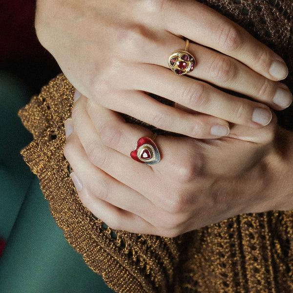 Brooke Gregson Heart Ruby Diamond Enamel Ring