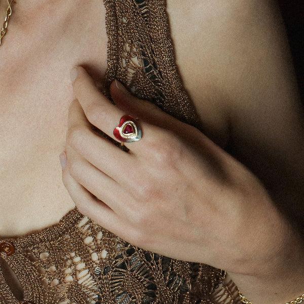 Brooke Gregson Heart Ruby Diamond Enamel Ring