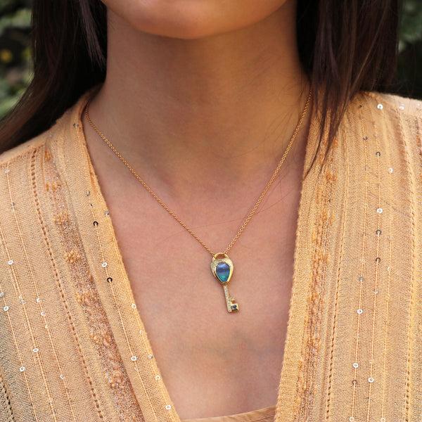 Brooke Gregson Opal Aquamarine Key Heart Necklace