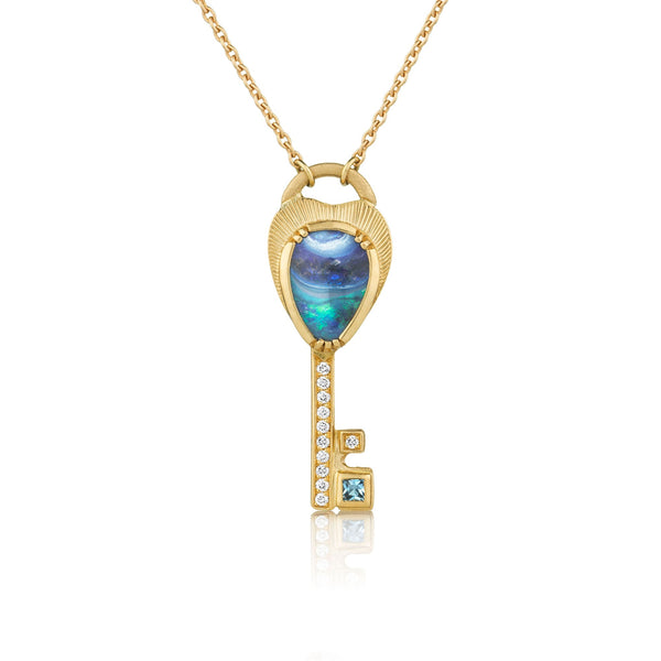 brooke gregson Opal Aquamarine Key Heart Necklace