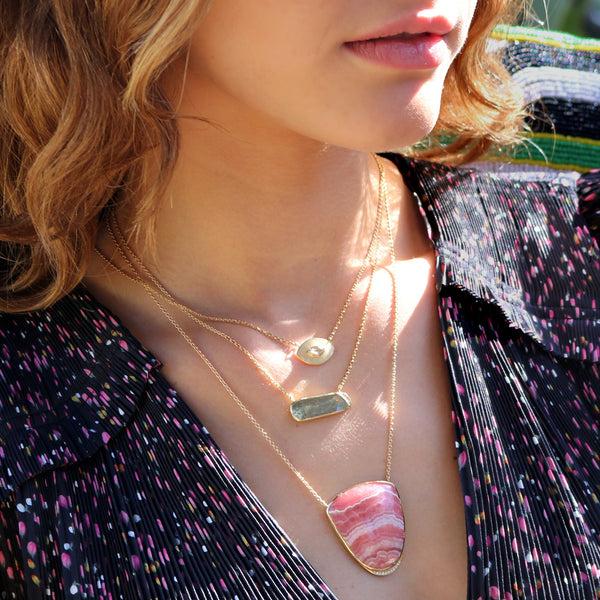Brooke Gregson Rhodochrosite Halo Diamond Necklace